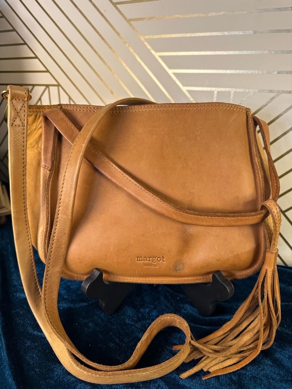 margot Tan Leather Crossbody with Fringe Tassel